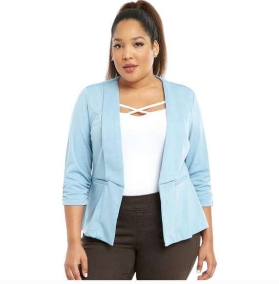 Torrid Light Blue Ruched Sleeve Blazer Knit 2X - Picture 1 of 13